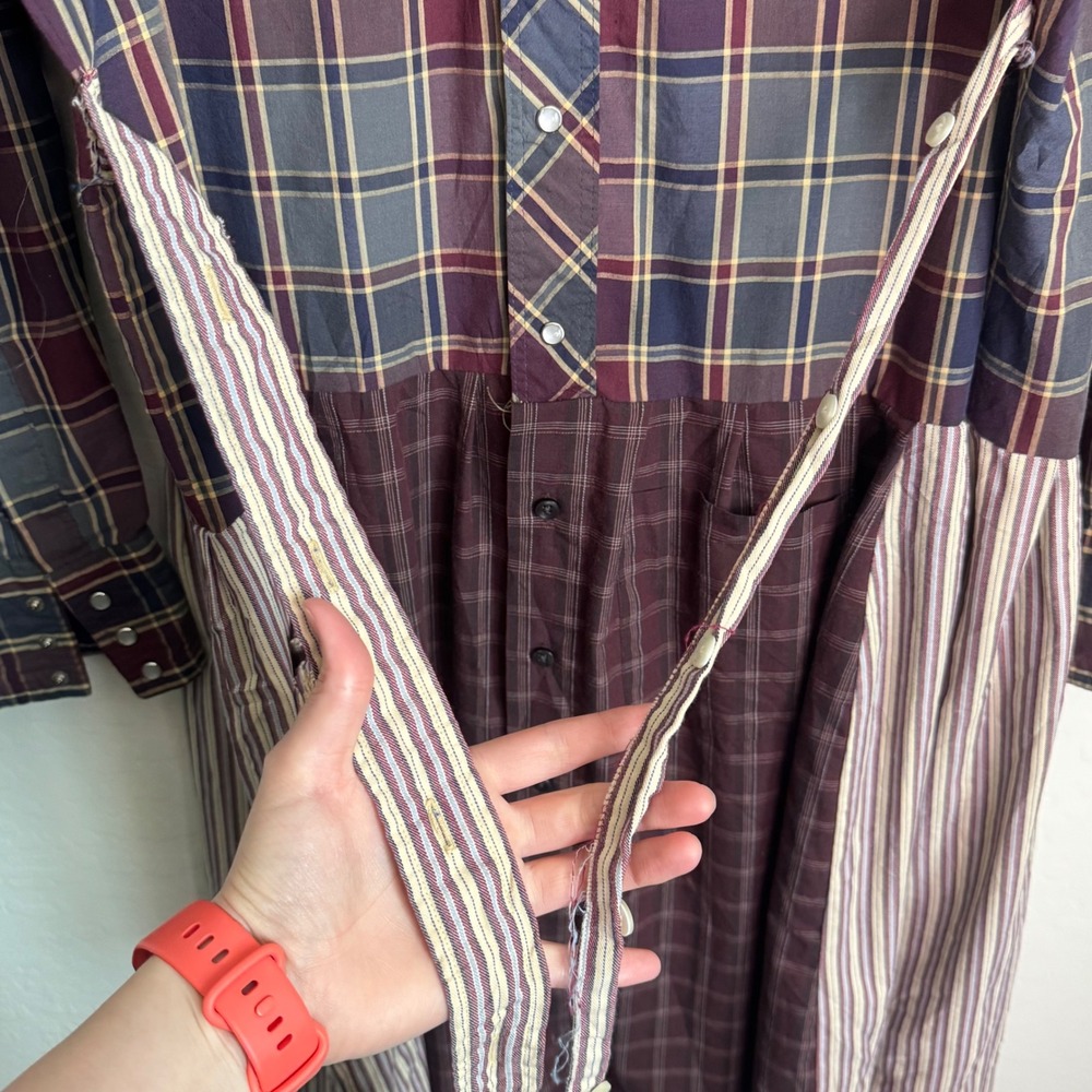 Wrangler Upcycled Western Patchwork Shirt Dress Plaid Striped Oversized Midi - Picture 8 of 11